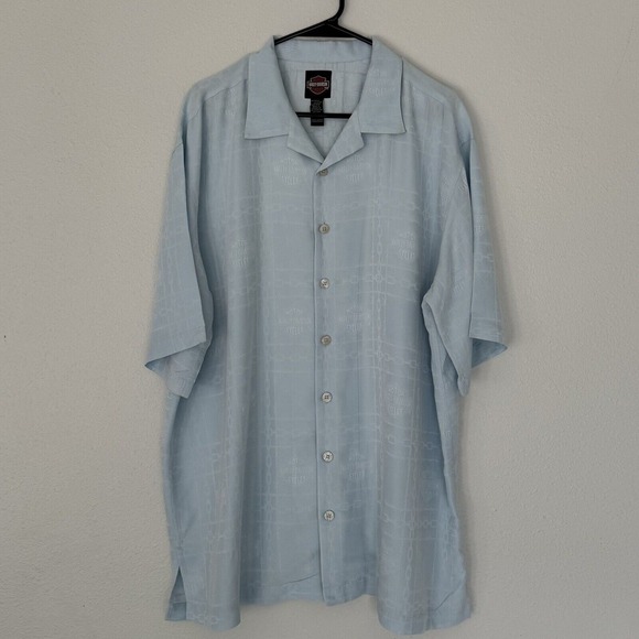 Tops - Harley Davidson Blue Embossed Logo And Chain Shirt Button‎ Down Short Sleeve Xl
